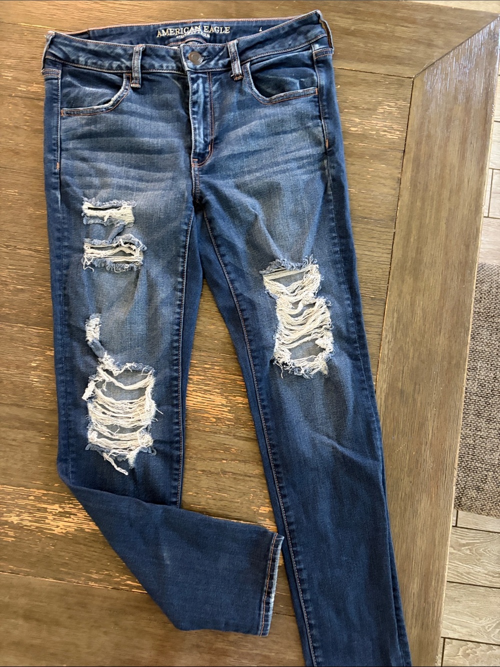 American Eagle Outfitters Dark Blue Distressed Skinny Jeans